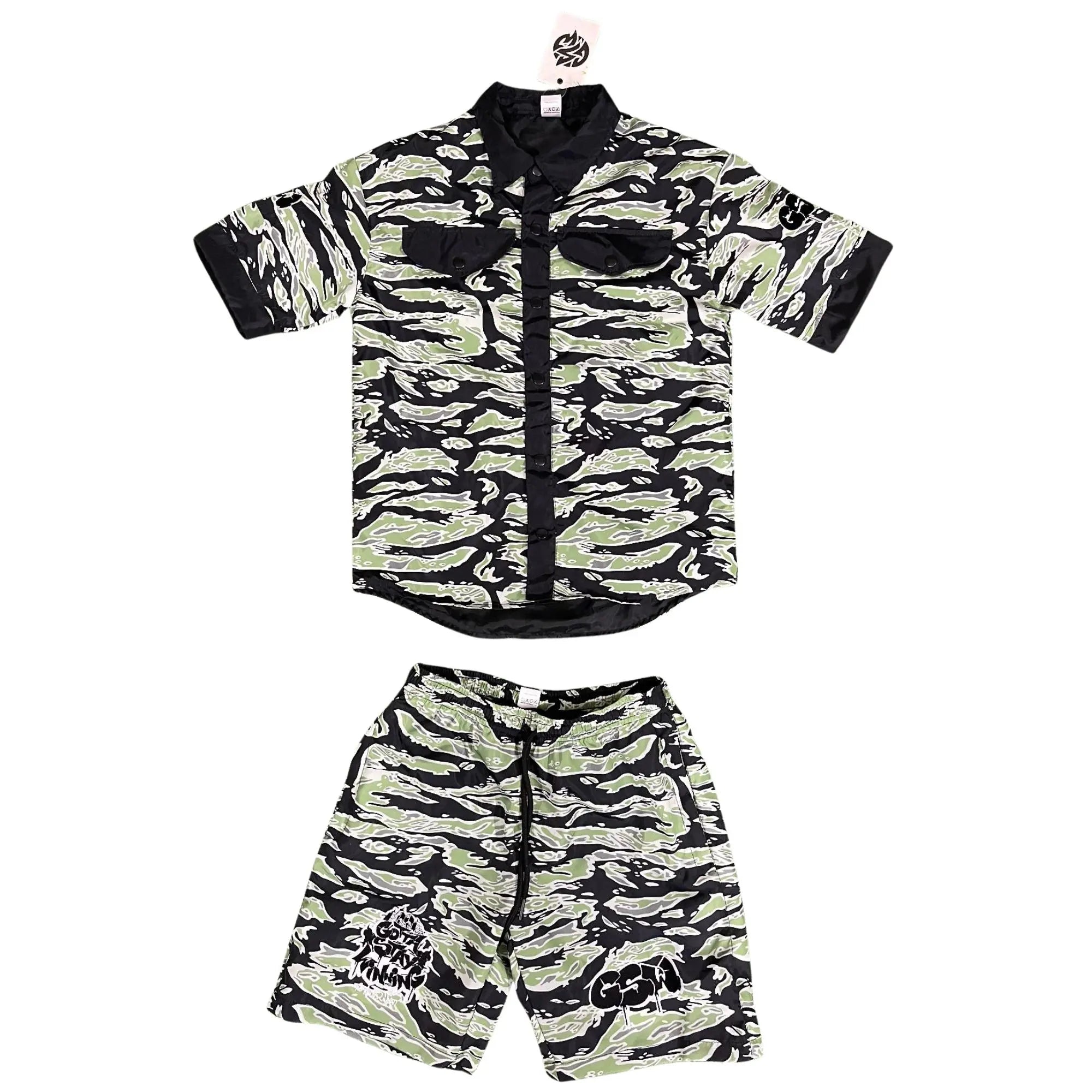 GSW Camouflage Button‑Up Shirt & Shorts Set