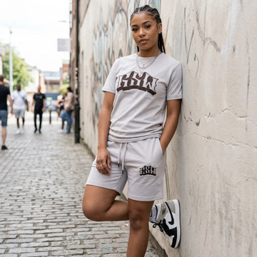 Black logo T shirt and Shorts And Cream Color Shirt Set