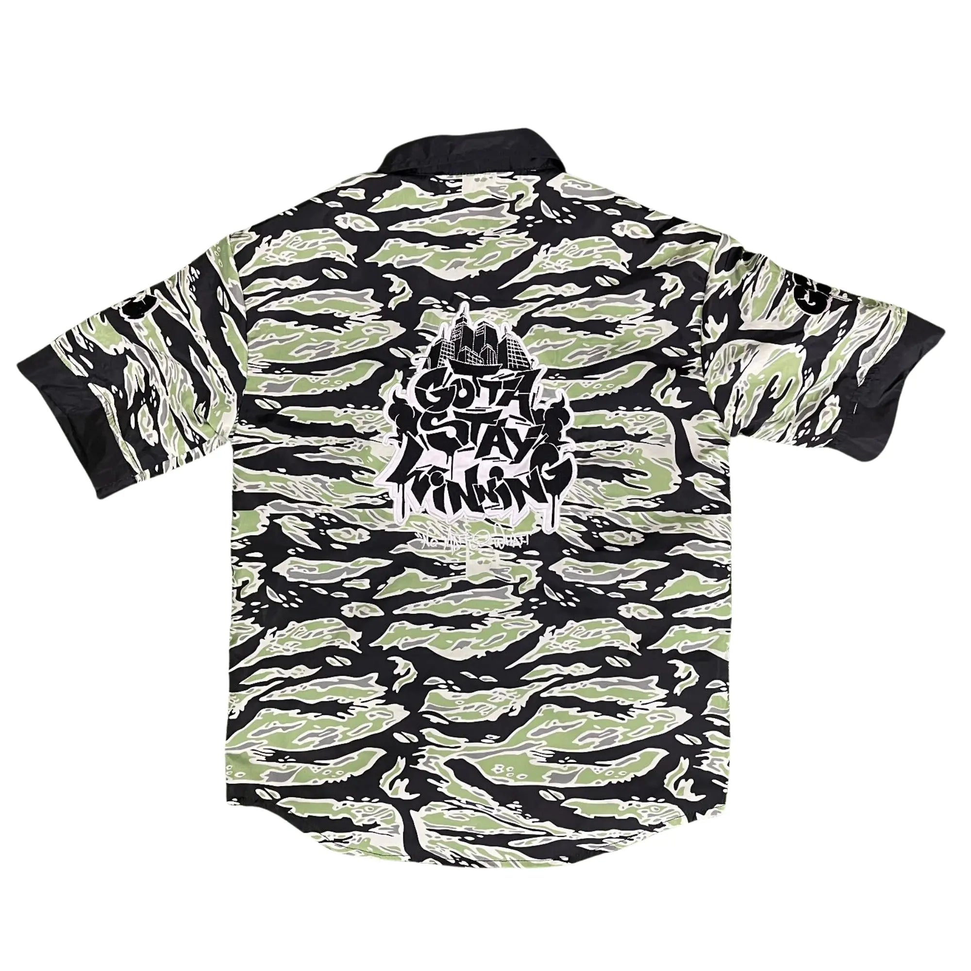 GSW Camouflage Button‑Up Shirt Shorts Set