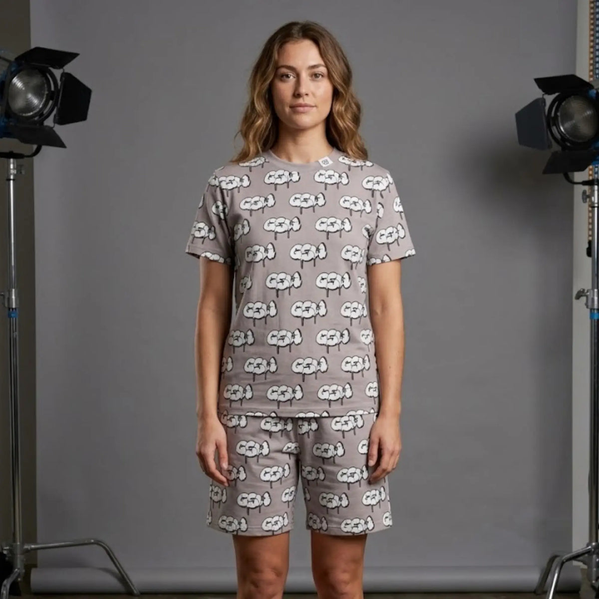 Cream Color light And GSM logo Print T shirt and Shorts Set