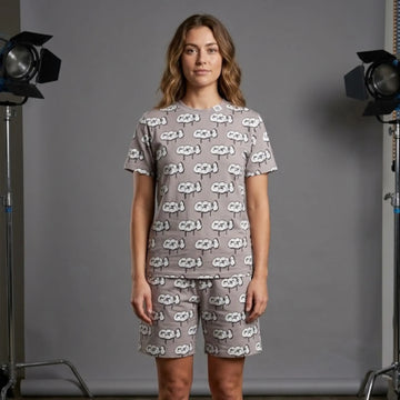 Cream Color light And GSM logo Print T shirt and Shorts Set