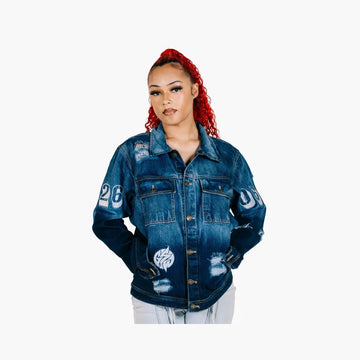 Denim Jacket TwoTone Style Embrodiery GSW Navy Blue Shade Jacket