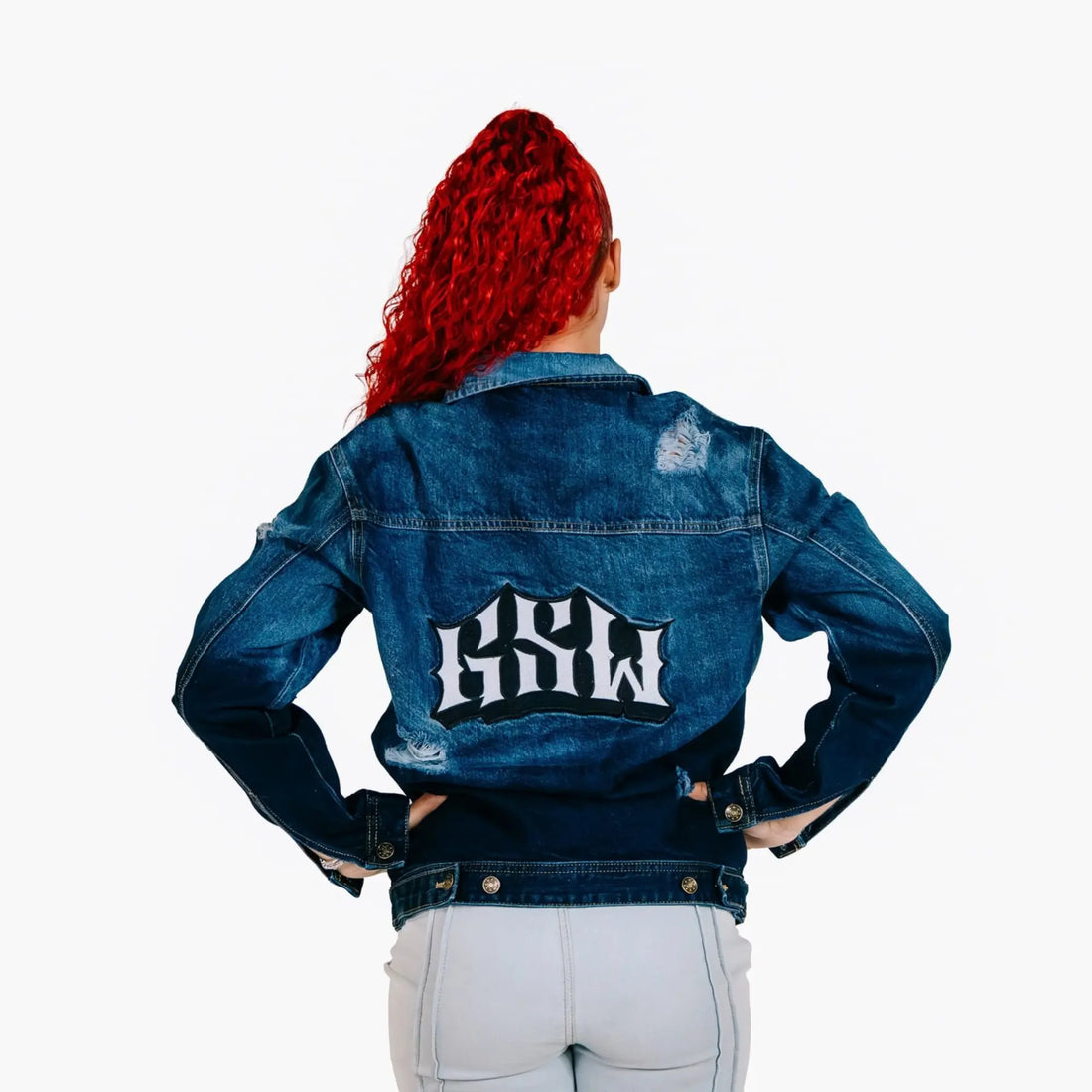 Denim Jacket TwoTone Style Embrodiery GSW Navy Blue Shade Jacket