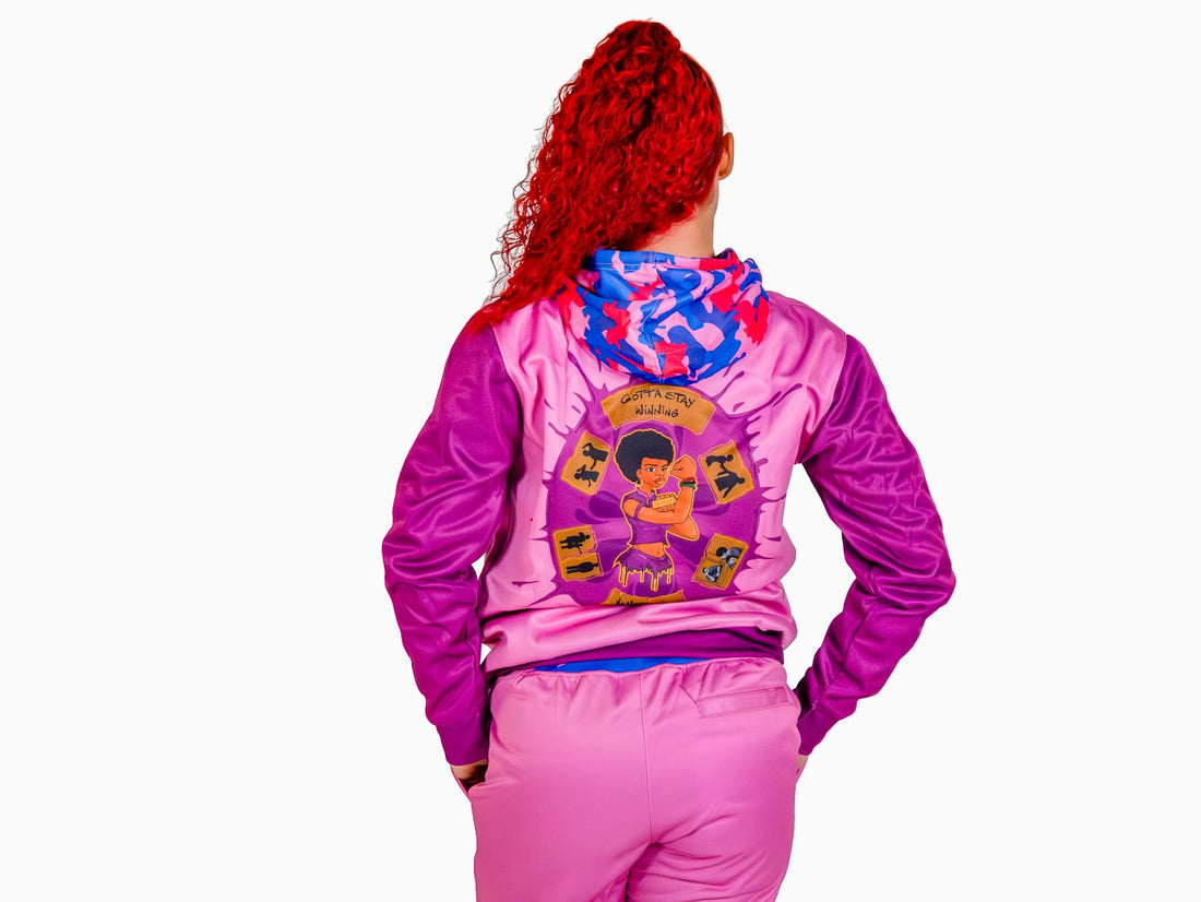 Grey Body Hot Pink Sleeves GSW logo Crop Top Tracksuit