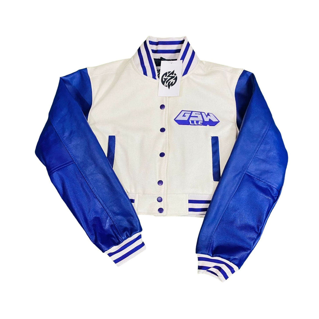 Varsity Jacket Wool Body Leather Sleeves Royal Color (GSWVJWBRLSWBLS-) B