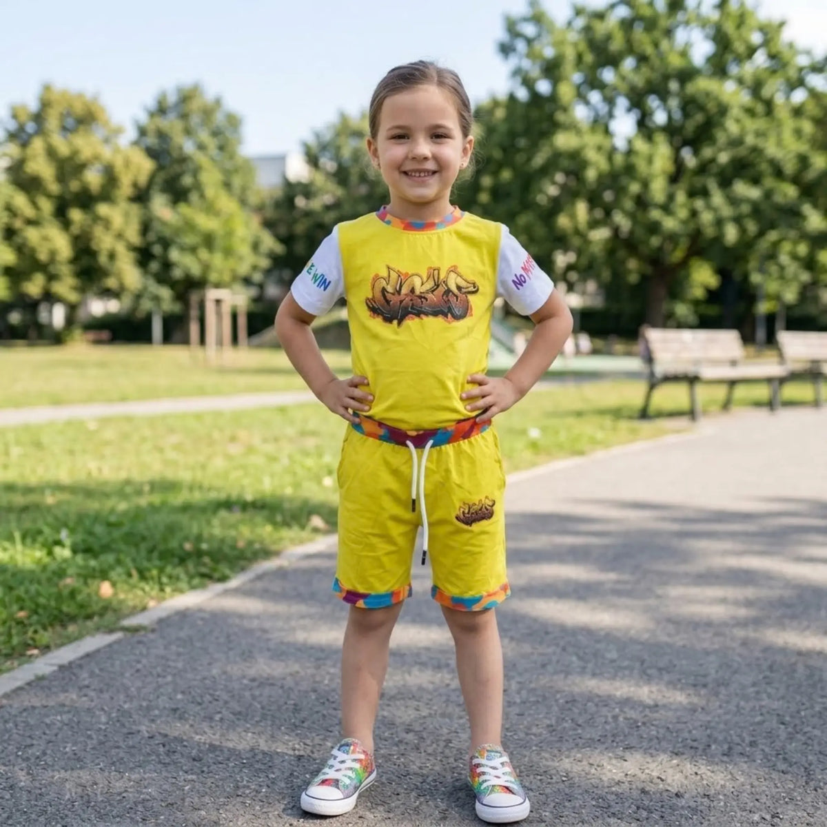  Yellow T- Shirt Round Neck Sublimation Printing Shirt and Shorts Set