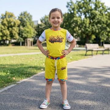  Yellow T- Shirt Round Neck Sublimation Printing Shirt and Shorts Set