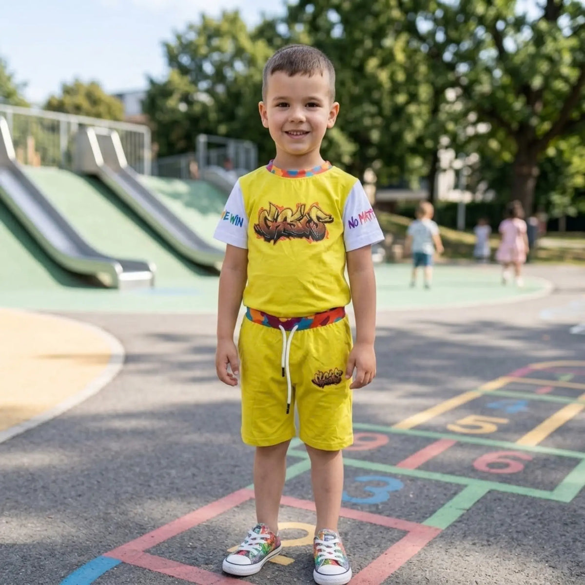  Yellow T- Shirt Round Neck Sublimation Printing Shirt and Shorts Set
