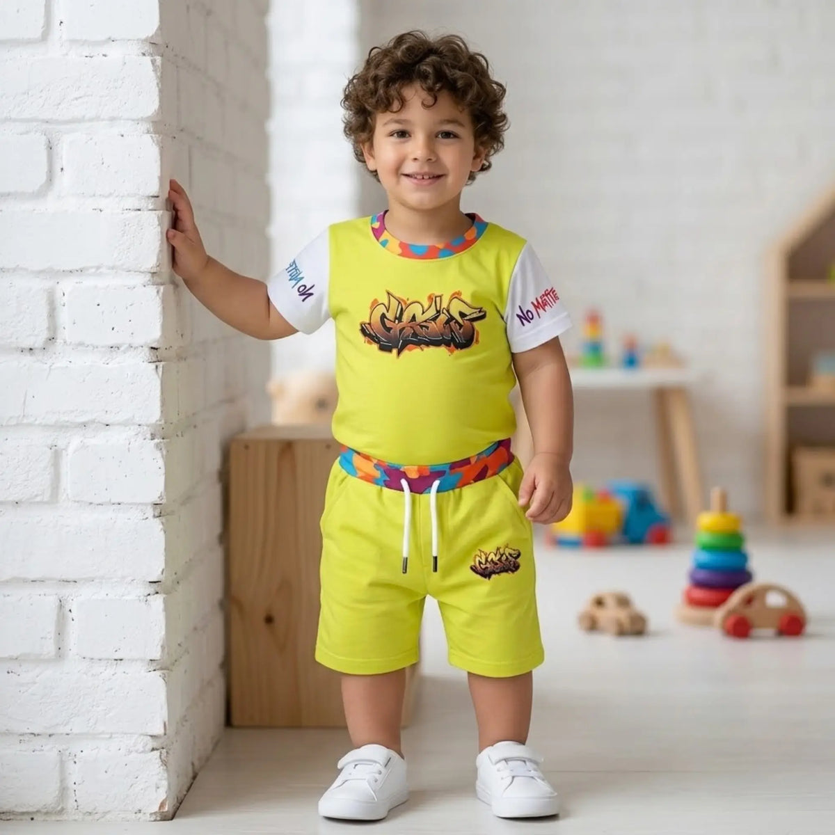  Yellow T- Shirt Round Neck Sublimation Printing Shirt and Shorts Set