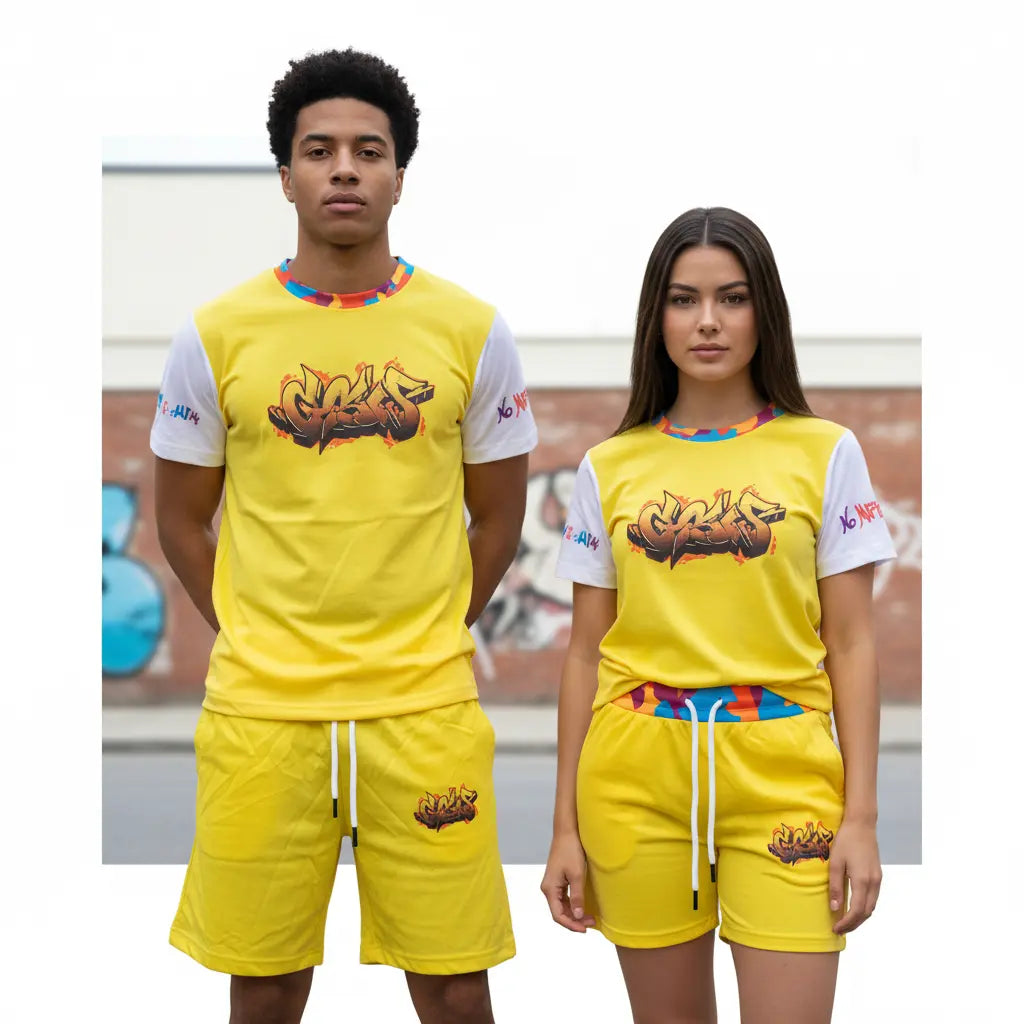  Yellow T- Shirt Round Neck Sublimation Printing Shirt and Shorts Set