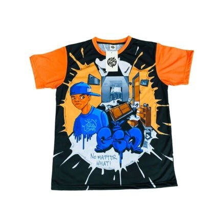 Logo printing Cotton Feel Shirt 100% Polyester Full Sublimated GSW Royal logo Black Orange T -Shirt