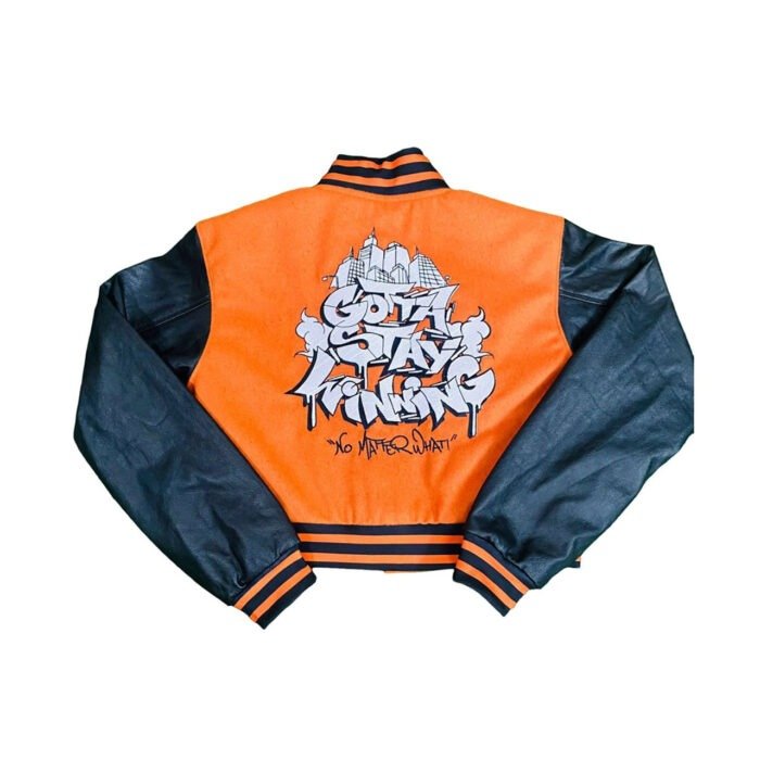 Orange Wool Body Black Leather Sleeve Varsity Winter Jacket (GSWVJOBBKLSFLL- B