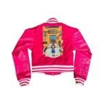 Varsity-Jacket Wool-Body Leather SleevesCrop Top Hot Pink Hot-Pink-Jacket (GSWVJHPBHPSLWBLS-S-)-B