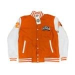 Orange Wool Body White Leather Sleeve Varsity jacket (GSWVJOBWHSLWBLS-S)-F