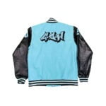 Sky Wool Body Black Leather Sleeve Varsity Jacket ( GSWVJTQBBKSLWBLS-S-)-B