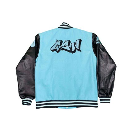 Sky Wool Body Black Leather Sleeve Varsity Jacket ( GSWVJTQBBKSLWBLS-S-)-B